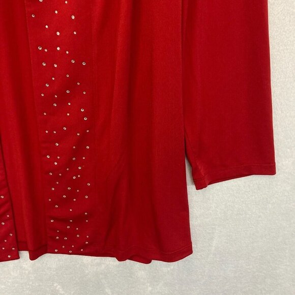Quacker Factory Slinky Open Front Cardigan Womens 1X Rhinestone Red Long Line XL - Picture 6 of 11
